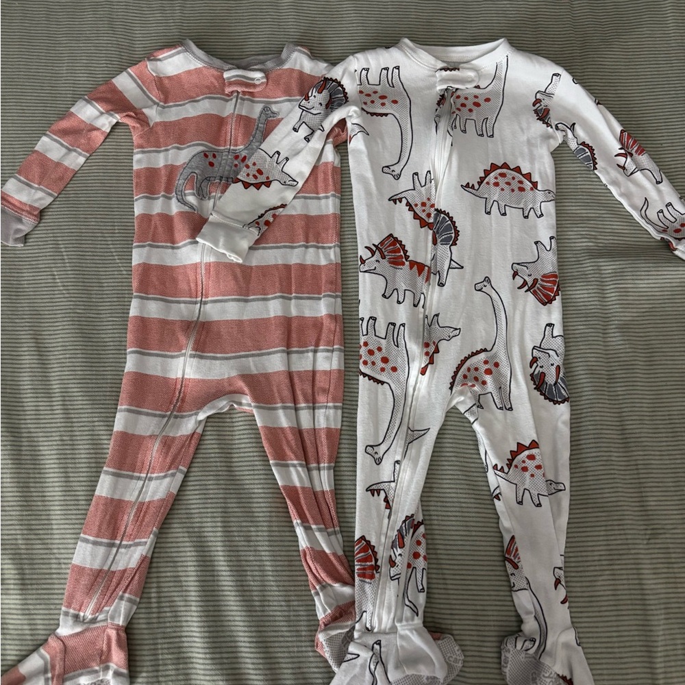 Carter's Red Striped and Dinosaur Print Footies Pajamas